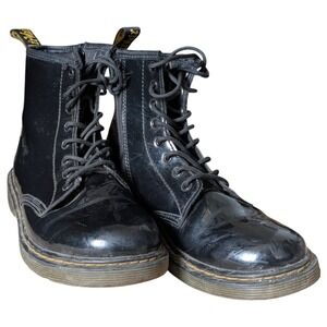 Dr. Martens 1460 J  Combat Boots Mens 5 Black Patent Leather Lace Up Zip‎ Youth